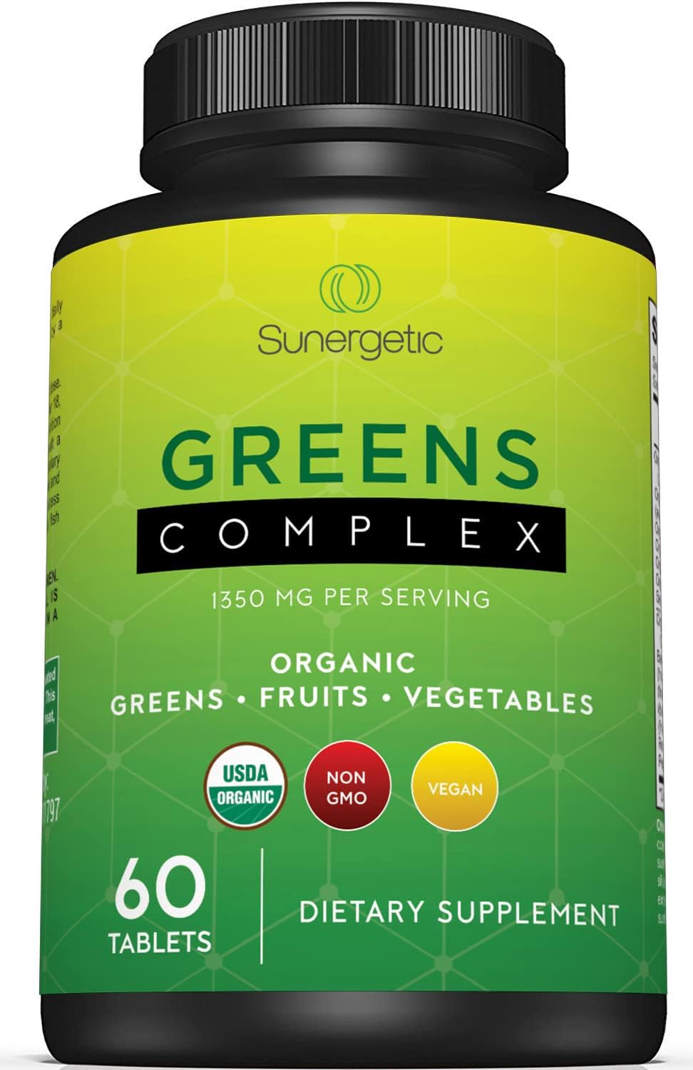Sunergetic Premium USDA Organic Greens Superfood Tablets – 60 Comprimidos de Superalimentos Verdes Orgánicos