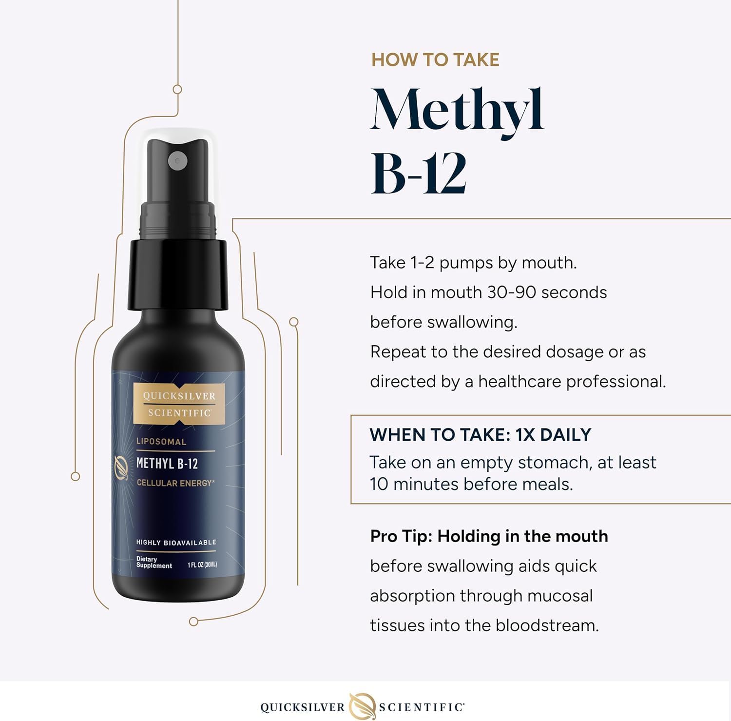 Quicksilver Scientific Methyl B12-1000mcg - Vitamina B12 como Metilcobalamina Liposomal (30ml, 90 dosis)