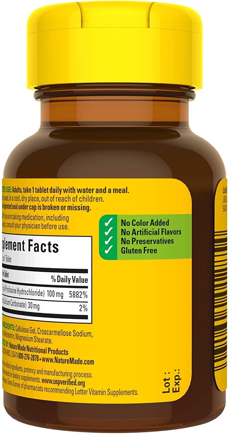 Nature Made Vitamina B6 100 mg, 100 tabletas (paquete de 4)