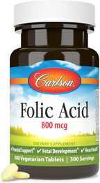 Carlson - Folic Acid 800 mcg for Prenatal Support, 300 Tablets