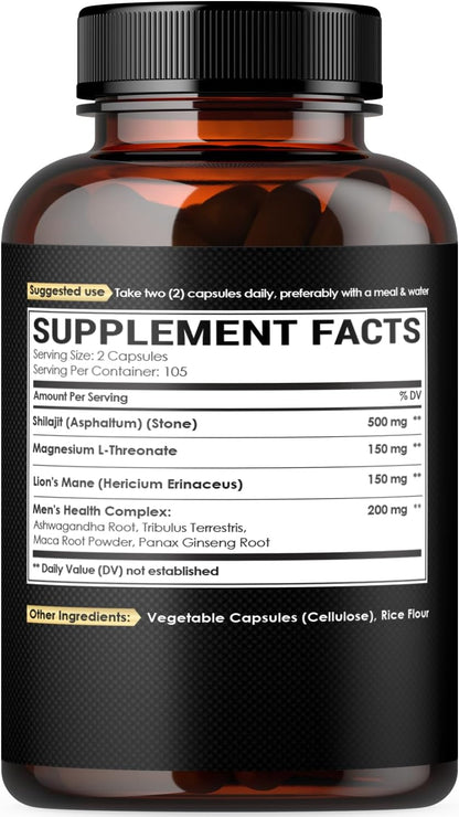 Magnesio con Lion's Mane, Shilajit, Ashwagandha, Raíz de Maca y Complejo de Salud Masculina - 210 Cápsulas – Image 7