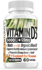 FORTE NATURALS Vitamina D3 5000 IU (125 mcg) - Cápsulas Blandas para Estómagos Sensibles