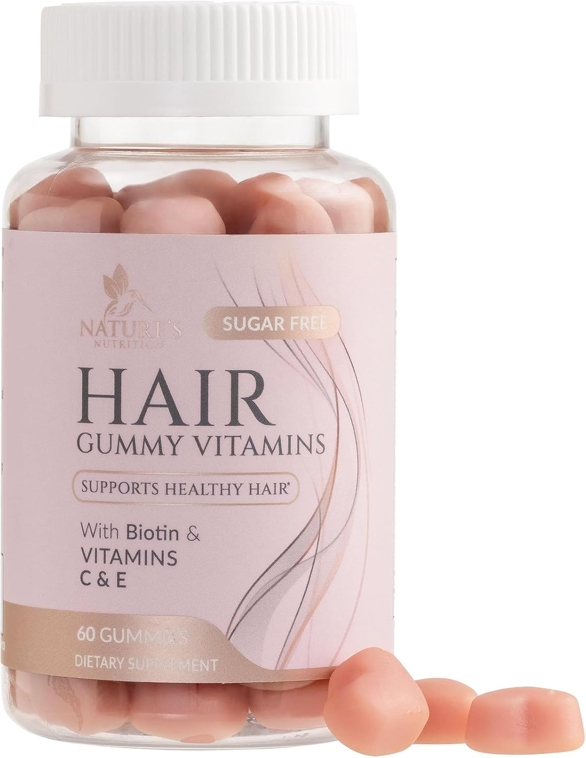 Hair Vitamins Gummies - Gominolas Sin Azúcar con Biotina 5000 mcg, Vitaminas A, B12, C, D, E y Ácido Fólico - 60 Gominolas