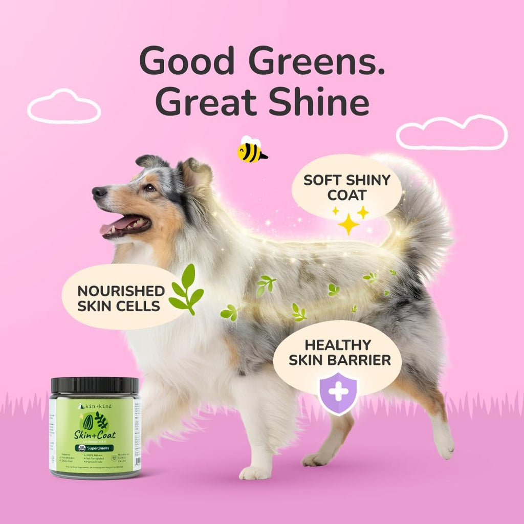 kin+kind Suplemento para la Piel y el Pelaje de Perros y Gatos – Vitaminas Naturales con Ingredientes Orgánicos – 3x8 oz