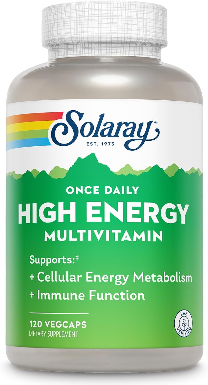 SOLARAY Multivitamínico Alta Energía Una Vez al Día, 120 Cápsulas Veganas para Mujer y Hombre