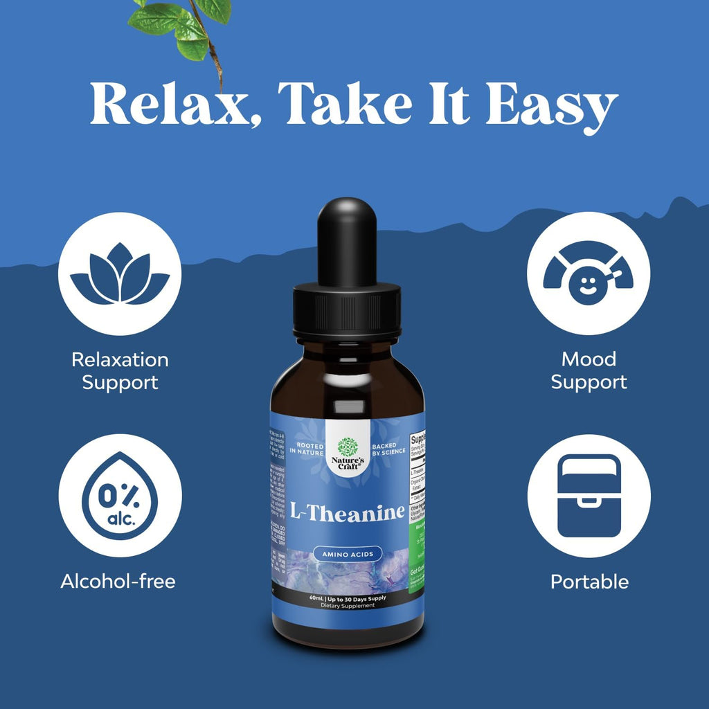 Gotas Líquidas de L-Theanina de Alta Absorción - Suplemento Nootrópico con 200mg de L-Theanina y Extractor de Manzanilla para Concentración y Relajación en Adultos y Niños - 60 ml