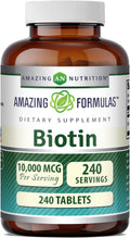Amazing Formulas Biotin (Vitamina B7) 10000 mcg | 240 Comprimidos | No-GMO | Sin Gluten | Fabricado en USA