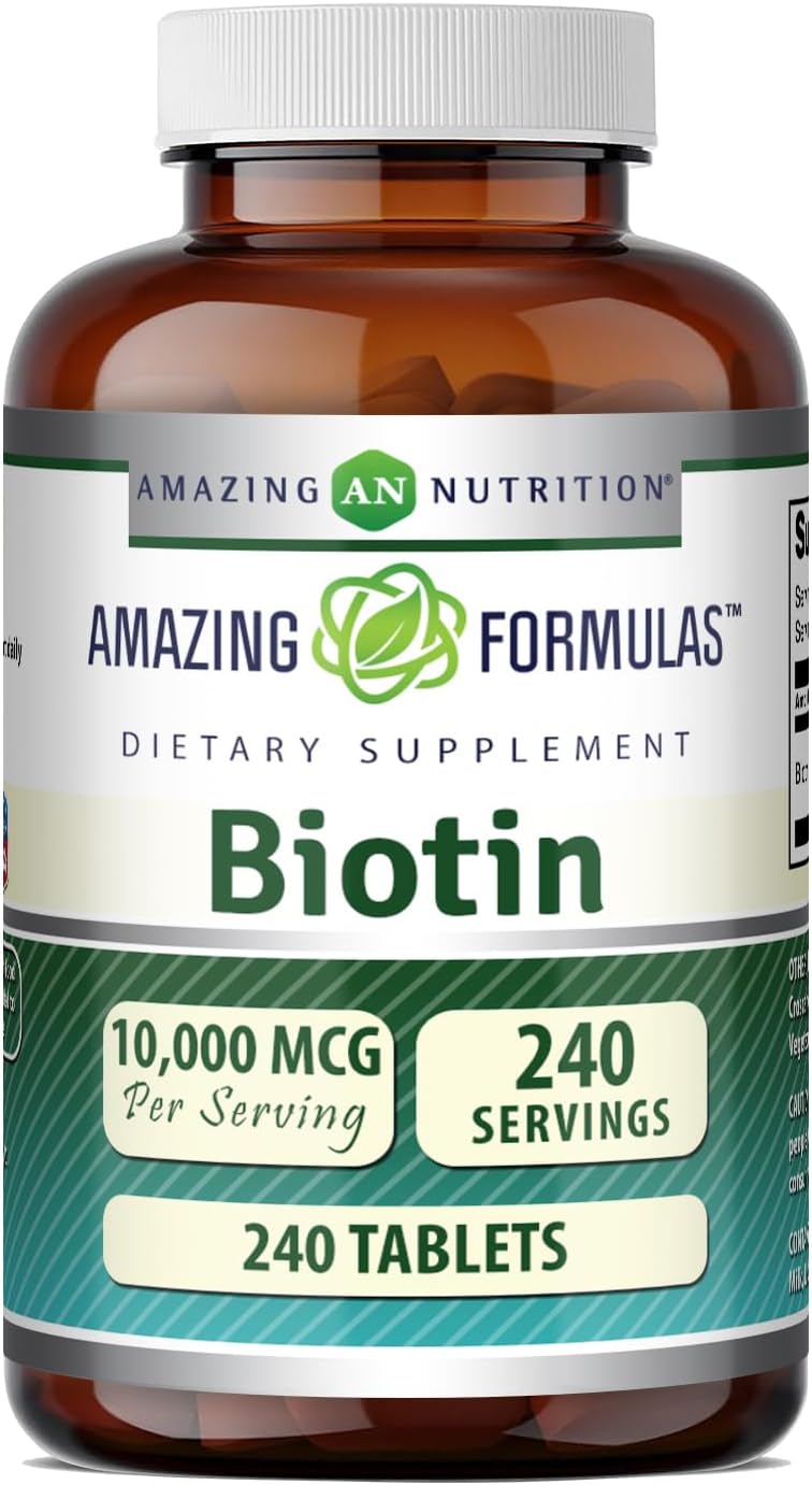 Amazing Formulas Biotin (Vitamina B7) 10000 mcg | 240 Comprimidos | No-GMO | Sin Gluten | Fabricado en USA