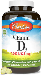 Carlson Vitamina D3 1000 IU (25 mcg) - 360 Cápsulas Blandas