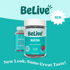 BeLive Biotin Gummies con Multivitaminas, Folato, Inositol – Vegano, con Pectina – Sabor Fresa