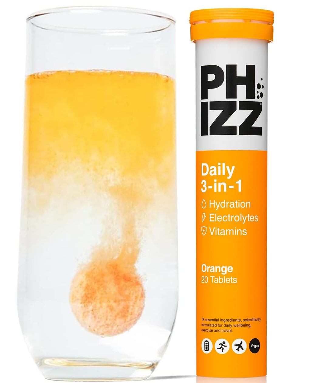 Phizz Electrolyte Multivitamin Rehydration Tablets - 19 Vitaminas y Minerales, Naranja (20 Comprimidos)