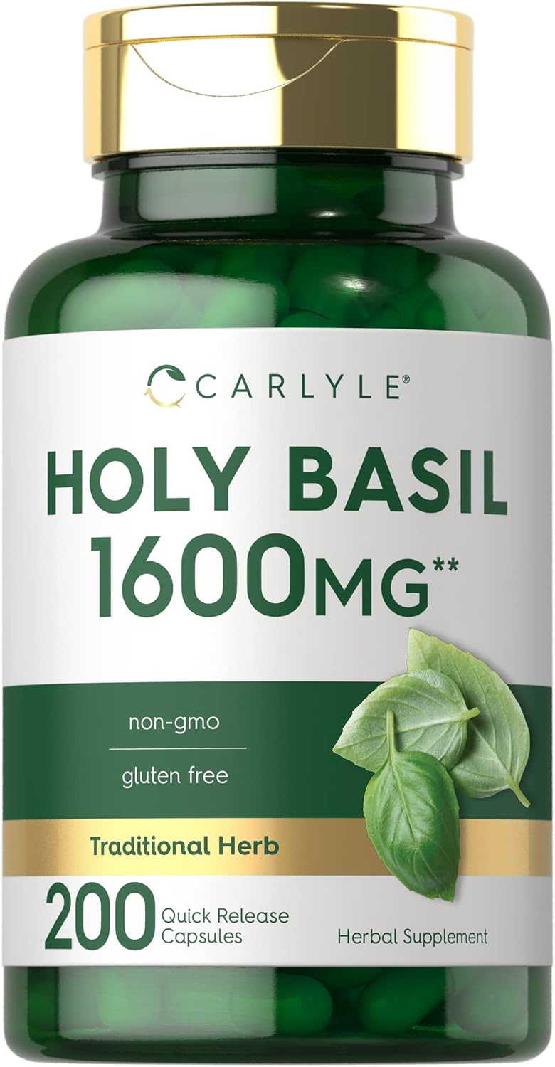 Carlyle Cápsulas de Albahaca Santa (Tulsi) | 200 Unidades | Extracto de Hoja de Tulsi | Suplemento Herbal | No-GMO, Sin Gluten