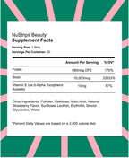 NuStrips Fast-Dissolving Beauty Strips con Biotina, Folato y Vitamina E – 30 tiras sabor fresa