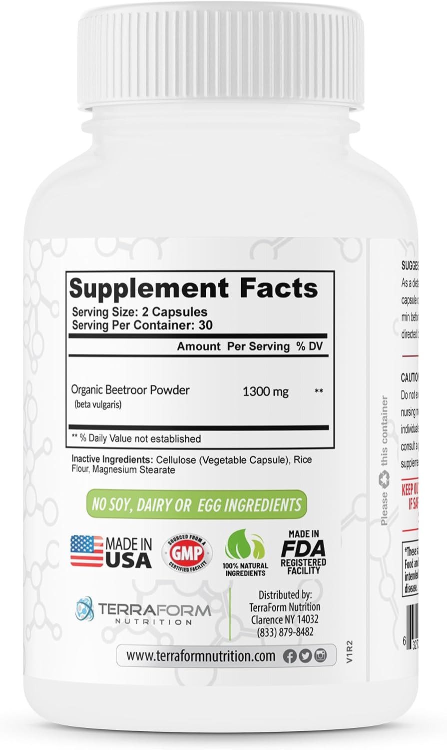 Extracto de Remolacha Roja 1300 mg por Dosis – 60 Cápsulas – Vegano – Fabricado en EE.UU.
