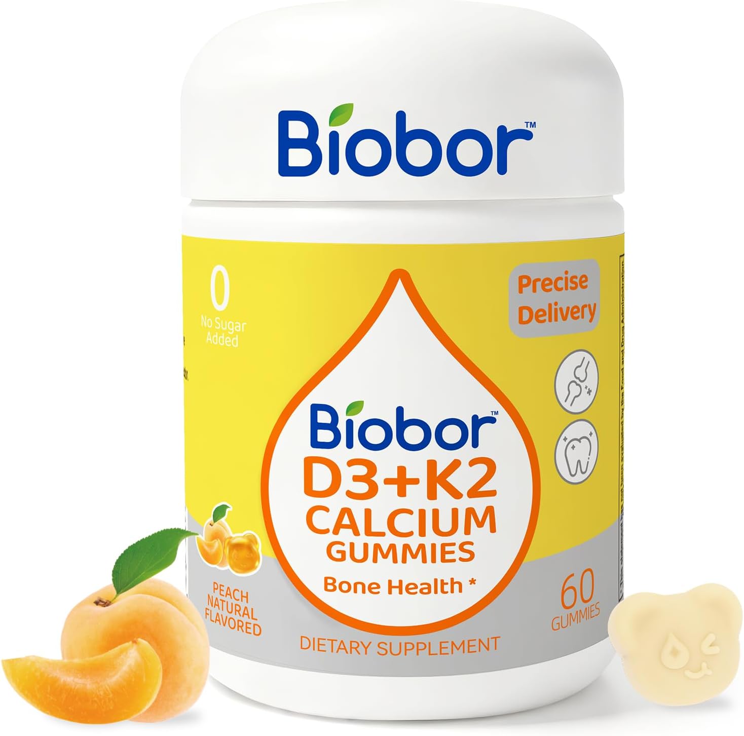 Biobor Natural Vitamin D3 K2 Gummies, 5000 UI D3 + 100 mcg K2 (MK-7), 90 Gominolas