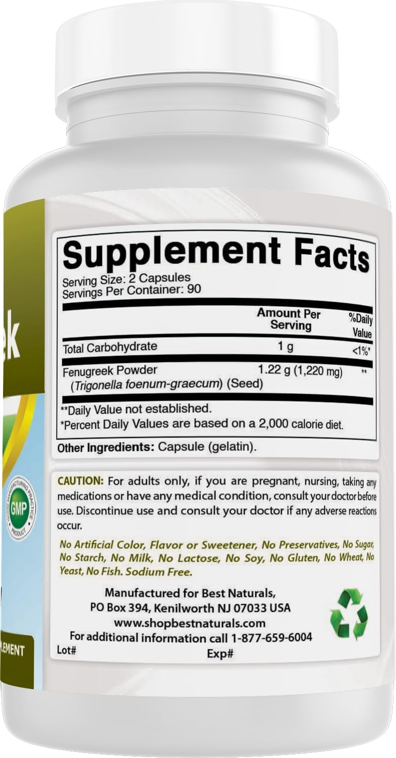 Best Naturals Fenogreco Semilla 610 mg 180 Cápsulas