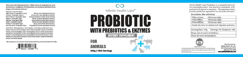 Probióticos para Perros y Gatos - Polvo Prebiótico y de Enzimas Formulado por Veterinarios para la Salud Digestiva, Intestinal e Inmunitaria - 1600 Dosis (400 g)