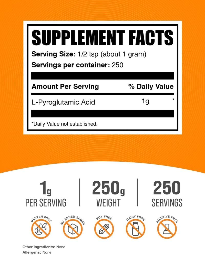 L-Pyroglutamic Acid Powder - 250g (250 x 1g servings)
