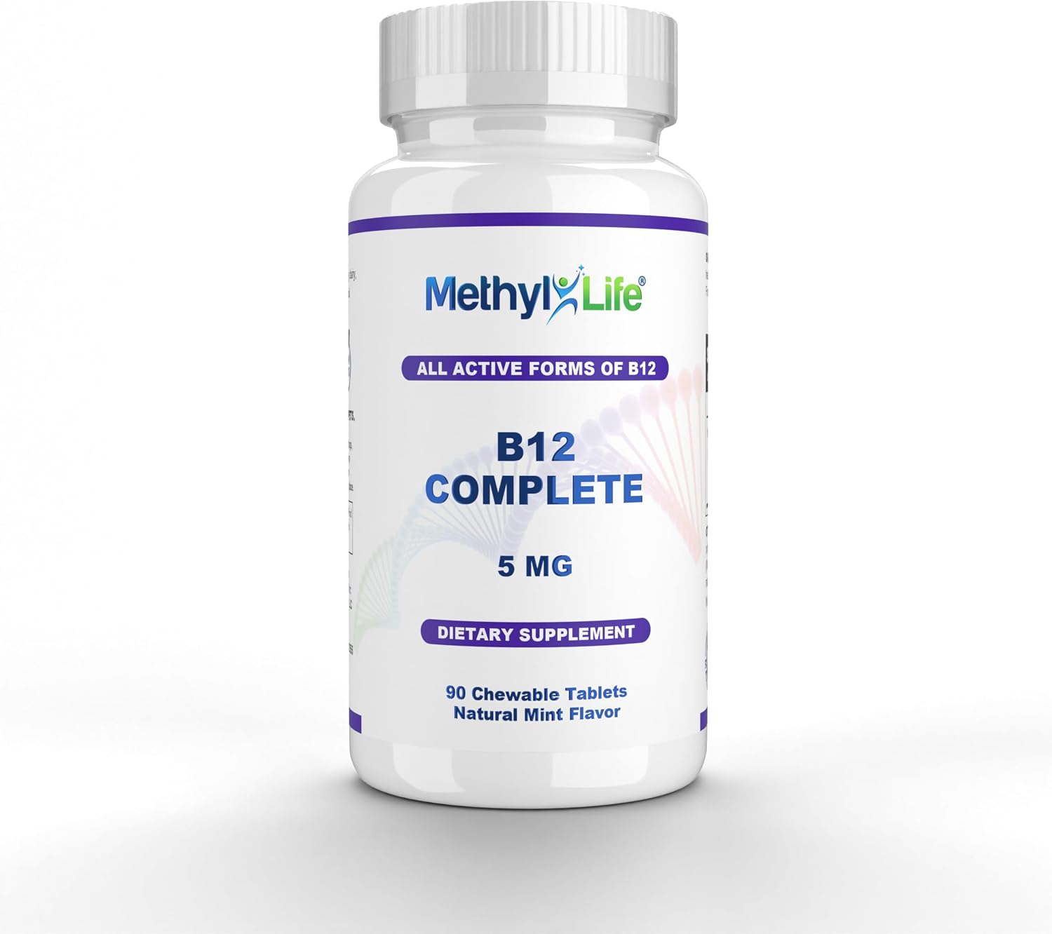 Methyl-Life® B12 Complete – 5000 mcg Metilcobalamina + Hidroxi B12 + Adenosilcobalamina | Vegano, Non-GMO, Sin Gluten | 90 Comprimidos Masticables