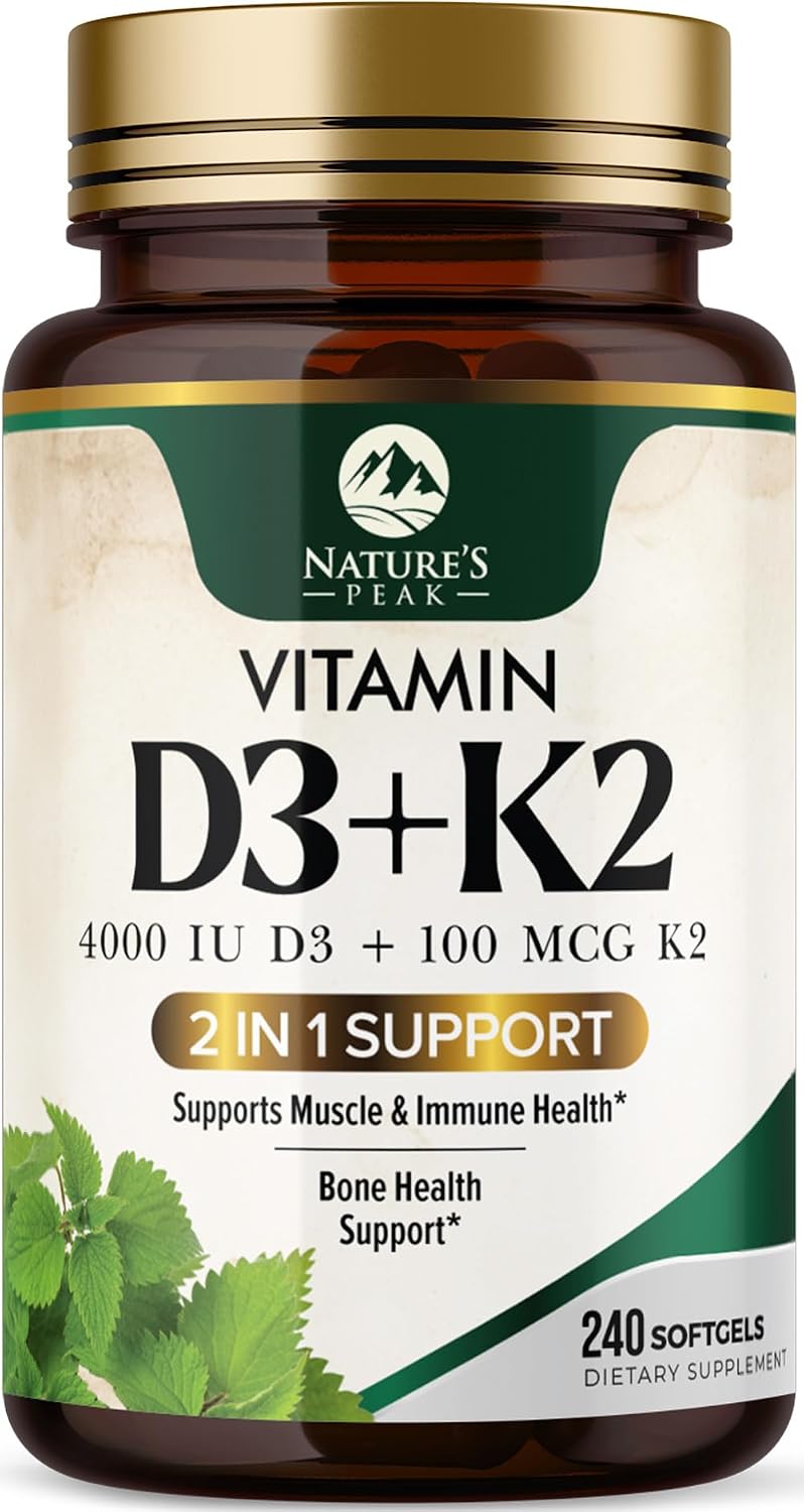 Vitamina D3 K2 - Complejo 2 en 1 de Vitamina D y K2 (MK-7) - 4000 UI por Cápsula Blanda - Sin Gluten - 120 Cápsulas Blandas