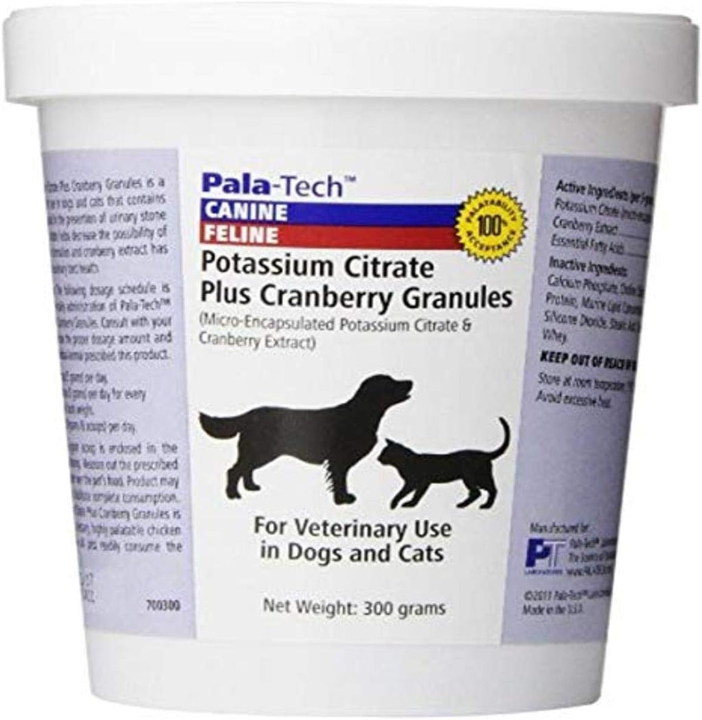 Pala-Tech Potassium Citrate Plus Cranberry Granules 300 gm - Suplemento Urinario para Perros y Gatos