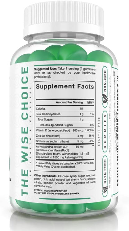 Ashwagandha Gummies con Vitamina D y Zinc – Complemento para la Relaxación y el Bienestar – Sin Gluten, No GMO, Vegano, 60 – Image 6