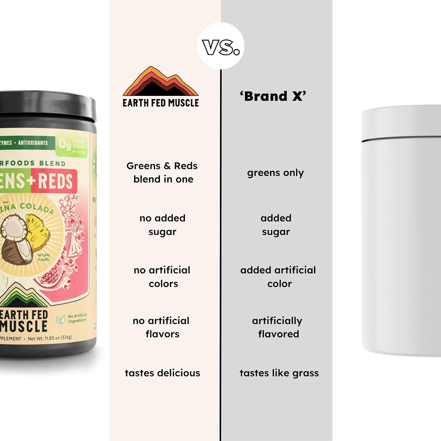 Earth Fed Muscle Greens and Reds Superfoods Blend, Piña Colada – 30 Servicios