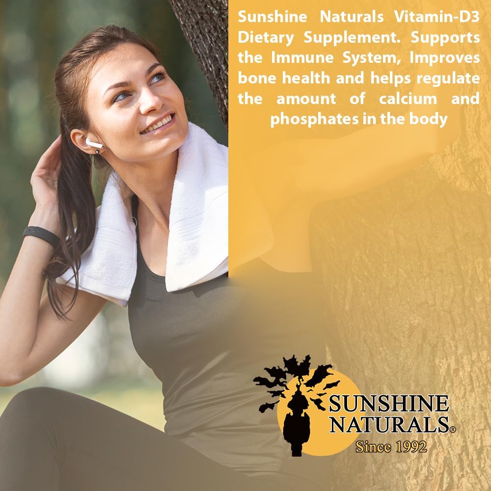 Sunshine Naturals Vitamina D3, 250 mcg (10.000 UI) por dosis, 100 cápsulas blandas, pack de 3