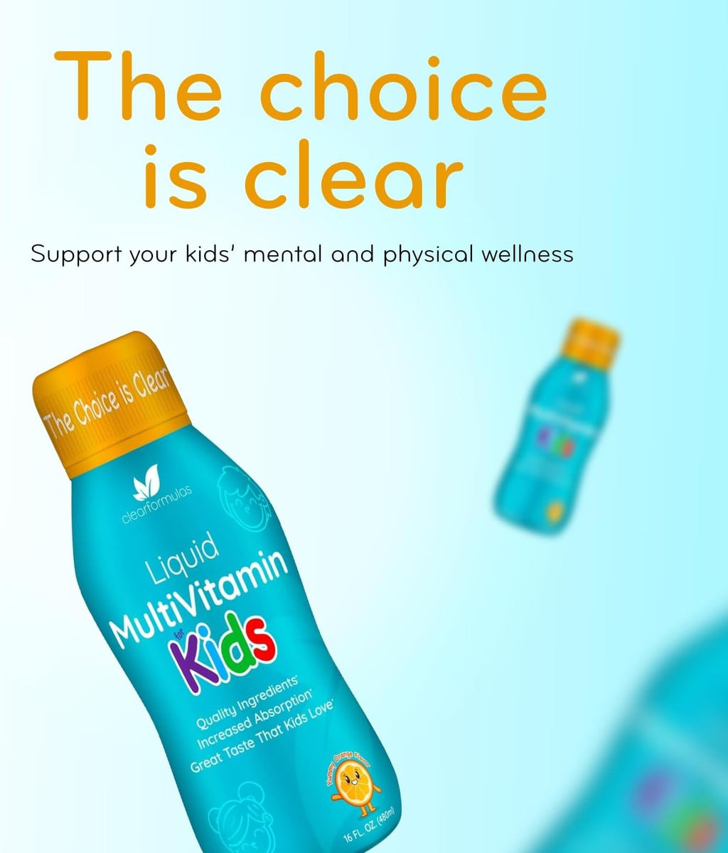 Multivitamínico Líquido Sin Azúcar para Niños - Vitaminas A, C, D, E, Complejo B + Quercetina - Sabor Naranja - 1 Mes