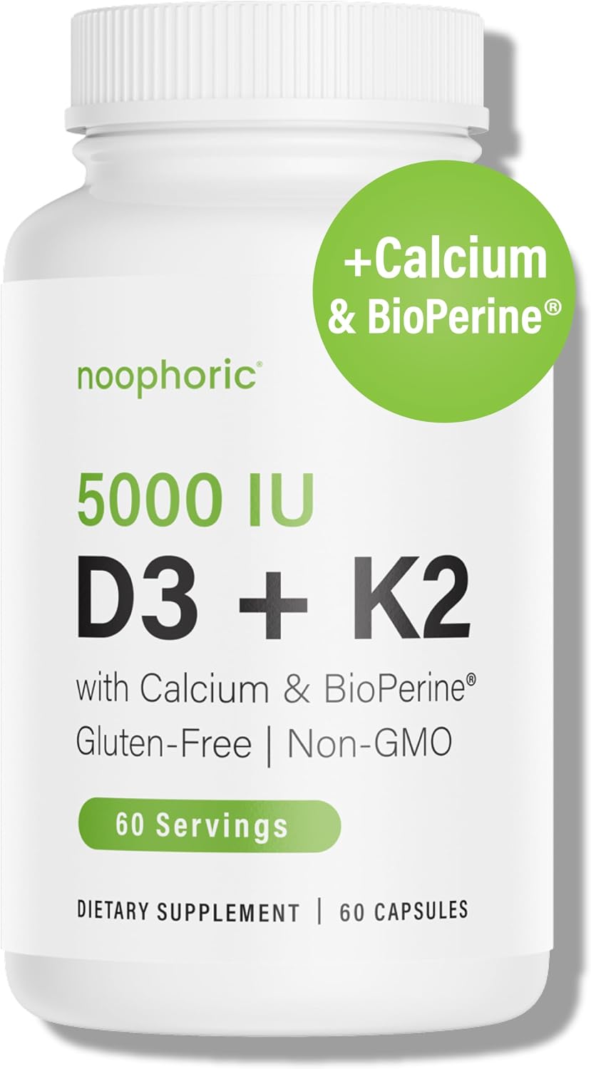Noophoric Vitamina D3 K2 5000 UI con K2 MK7 y Calcio - 60 Cápsulas