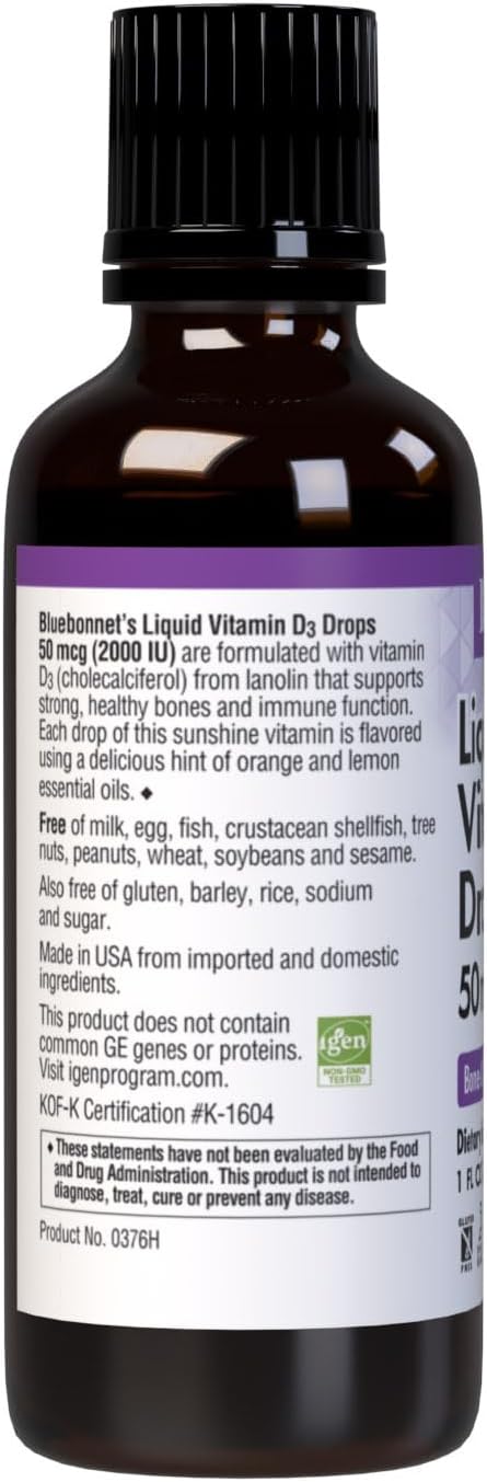 Bluebonnet Vitamin D3 2000IU Liquid Drops - Citrus Flavor - 30 ml