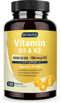 DRFOSTER Vitamina D3 K2 – Alta Potencia 125mcg D3 (5000UI) y 100mcg K2 (MK7) – Salud Ósea, Corazón e Inmunidad – Mejorado con Zinc, Boro y MCT – 120 Cápsulas Veganas, No GMO, Sin Gluten