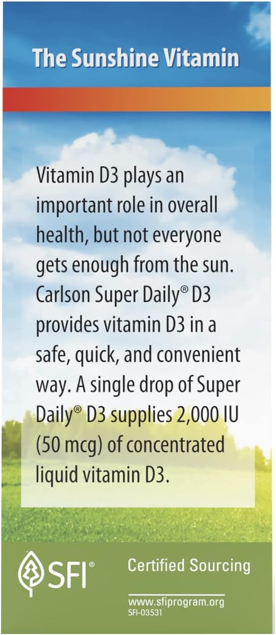 Carlson - Super Daily D3, Gotas de Vitamina D3, 2000 IU por Gota, 365 Gotas