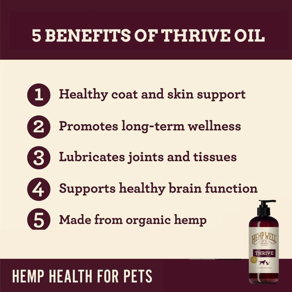 Thrive Oil para Perros y Gatos - Aceite Orgánico de Cáñamo, Omega 3 y 6 (59 ml)