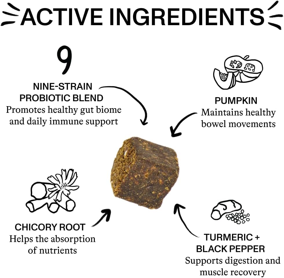 Probioticos para perros - Spot & Tango - Calabaza, Curcuma, Raiz de Achicoria, Pimienta Negra, Mezcla de 9 Cepas - 56 Masticables