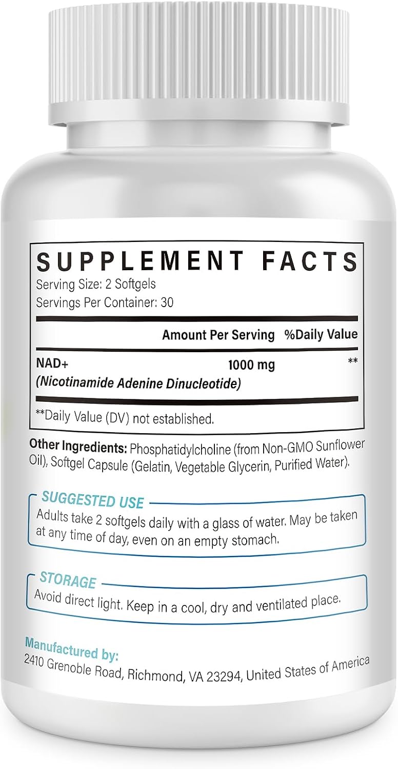 Liposomal NAD+ 1000 mg - Suplemento de NAD+ con Alta Biodisponibilidad - 60 Cápsulas Blandas