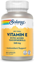 SOLARAY Vitamin E 400 IU (268 mg), Dry Form - Natural Source, Mixed Tocopherols - Antioxidant, Menopause & PMS Support - 100 Capsules