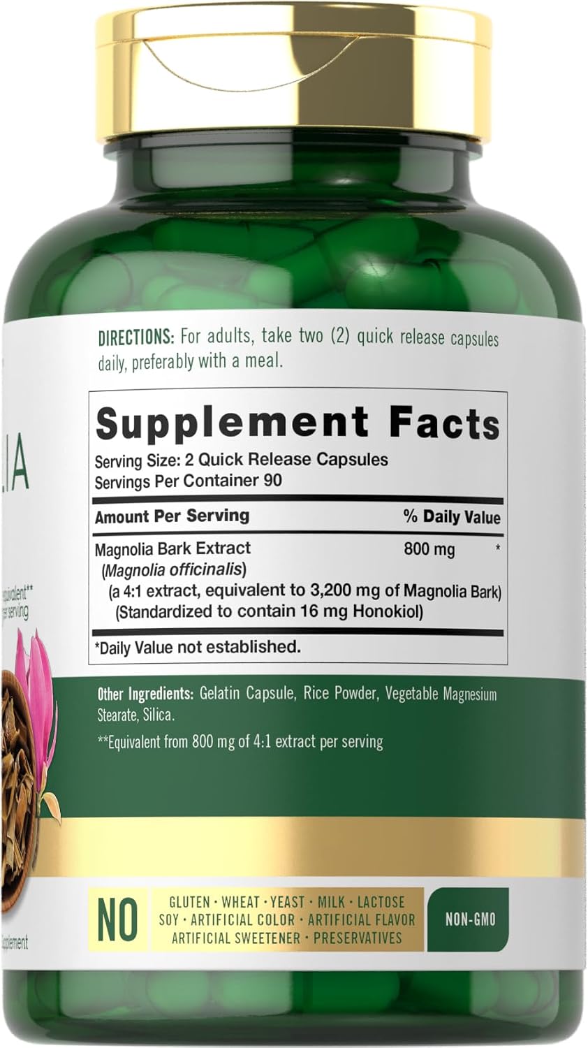 Carlyle Corteza de Magnolia | 180 Cápsulas en Polvo | Suplemento de Extracto Herbal | No-GMO, Sin Gluten