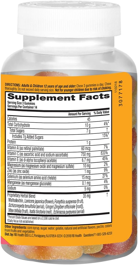 Airborne 750 mg Vitamina C Gomitas para el Apoyo Inmunológico, Sabor a Frutas Variadas, Sin Gluten, 42 Gomitas (2 Paquetes)