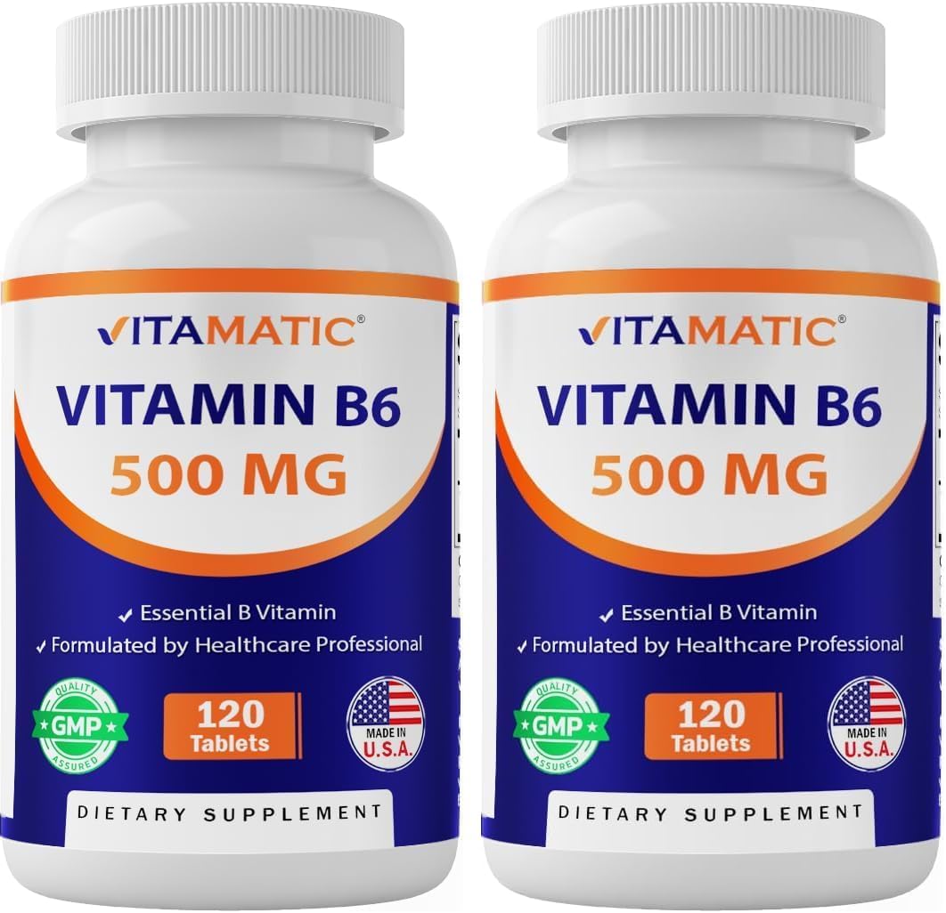 Vitamatic Vitamina B6 (Piridoxina HCl), 500 mg – 120 Comprimidos Vegetarianos