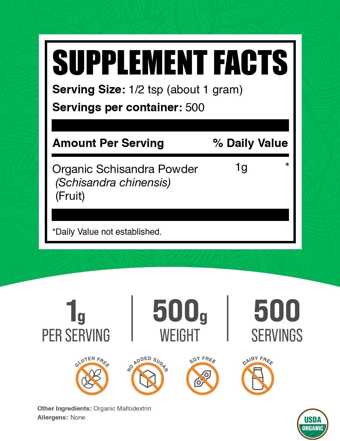 BulkSupplements Polvo de Schisandra Orgánico - 500g