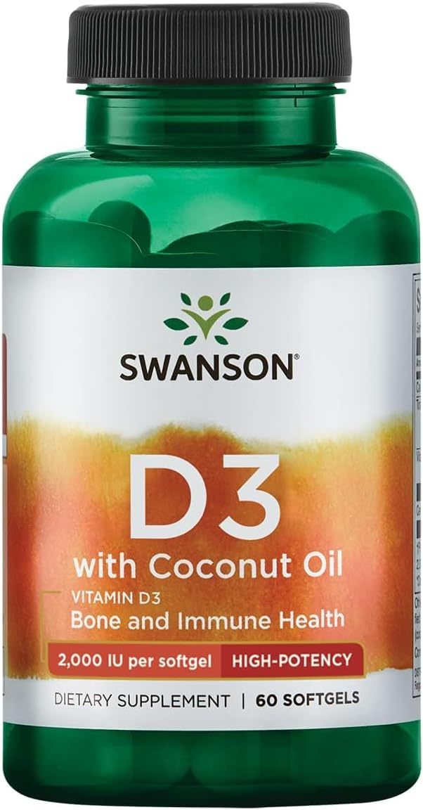 Swanson Vitamina D-3 with Coconut Oil, 60 Capsules
