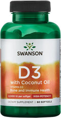 Swanson Vitamina D-3 with Coconut Oil, 60 Capsules