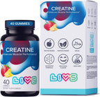 LIVS Creatine Monohydrate Gummies 5g - Suplemento Pre-Entreno para Hombres y Mujeres - Crecimiento Muscular, Fuerza y Recuperación - Vegano, Halal, Kosher, Non-GMO - Sabor Tropical Fruit Punch - 40 Gomitas