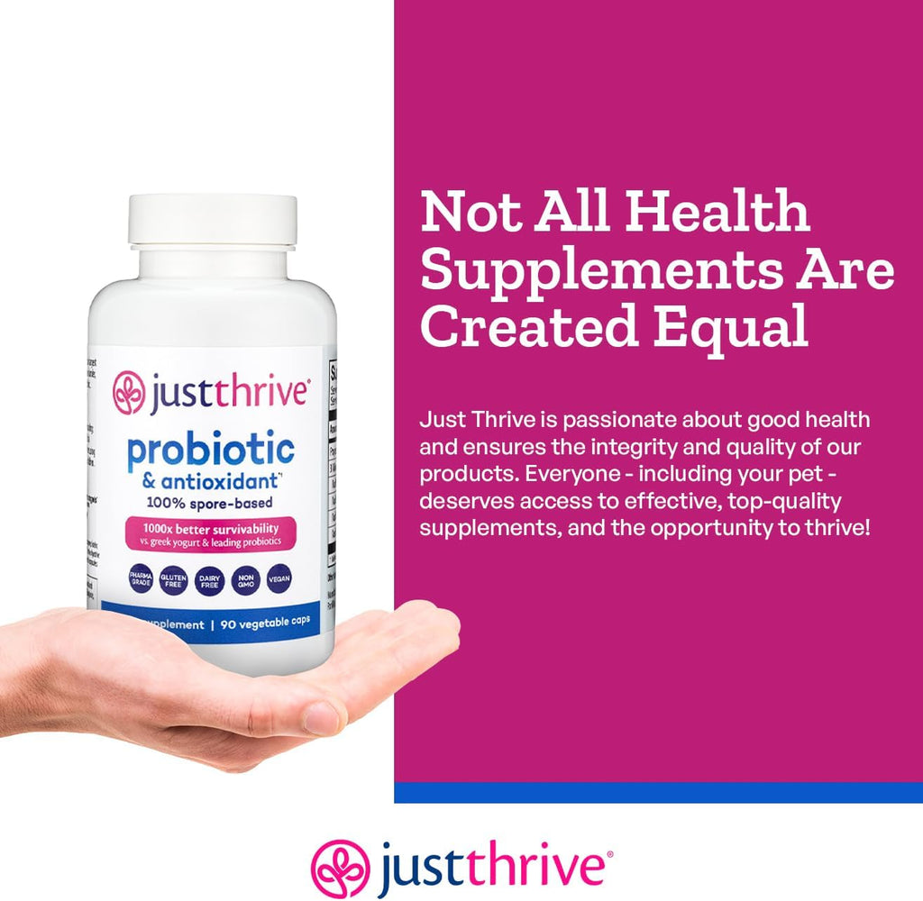 Just Thrive Probiotic & Antioxidant Supplement - 100% Spore-Based Digestive and Immune Support - Gluten Free, 90 Caps