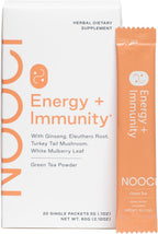 NOOCI Energy + Immunity: Suplemento de energía herbal con ginseng y cola de pavo, 20 sobres