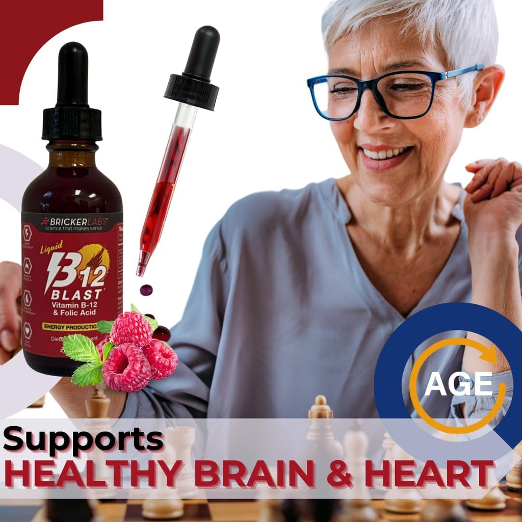 Bricker Labs B-12 Blast Liquid Vitamin B12 and Folic Acid, 59 ml (2 fl oz) - Raspberry Flavor