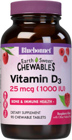 Bluebonnet EarthSweet Vitamina D3 1000 UI - 90 Comprimidos Masticables Sabor Frambuesa