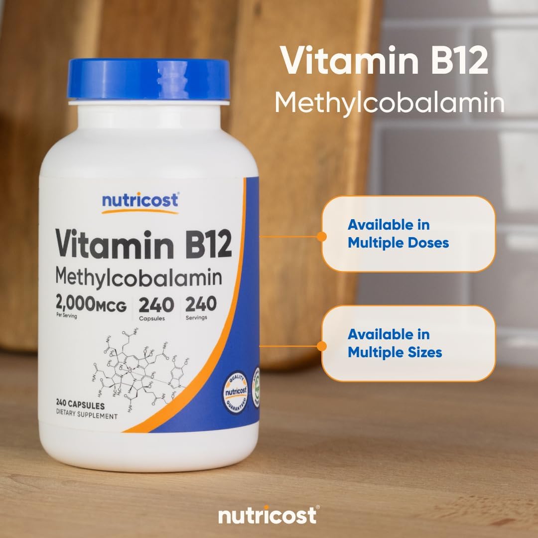 Nutricost Vitamin B12 (Methylcobalamin) 2000mcg, 240 Capsules - Vegetarian Capsules, Non-GMO, Gluten-Free