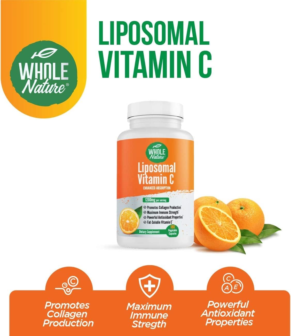 Vitamina C Liposomal 1200 mg - 180 Cápsulas Veganas de Alta Absorción